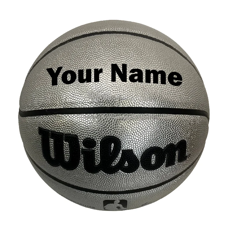 Basketball For Shooting Practice-Customized Personalized Wilson Platinum Silver and Black Basketball Size 29.5"