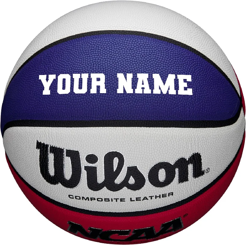 Basketball For Competitive Games-Customized Wilson NCAA Replica Red White and Blue Basketball Size 29.5"