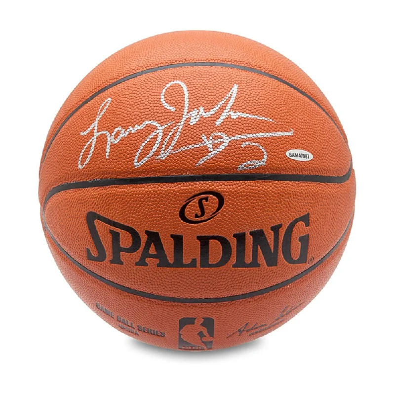 Basketball With High-Visibility Design-Larry Johnson Autographed Spalding Indoor/Outdoor Basketball