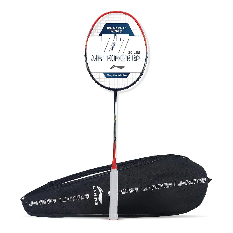 Badminton Racket For Players Who Love Speed-Li-Ning AIR FORCE 77 G2 strung Carbon Fibre Badminton Racket (Navy/Red) with Free Full Cover