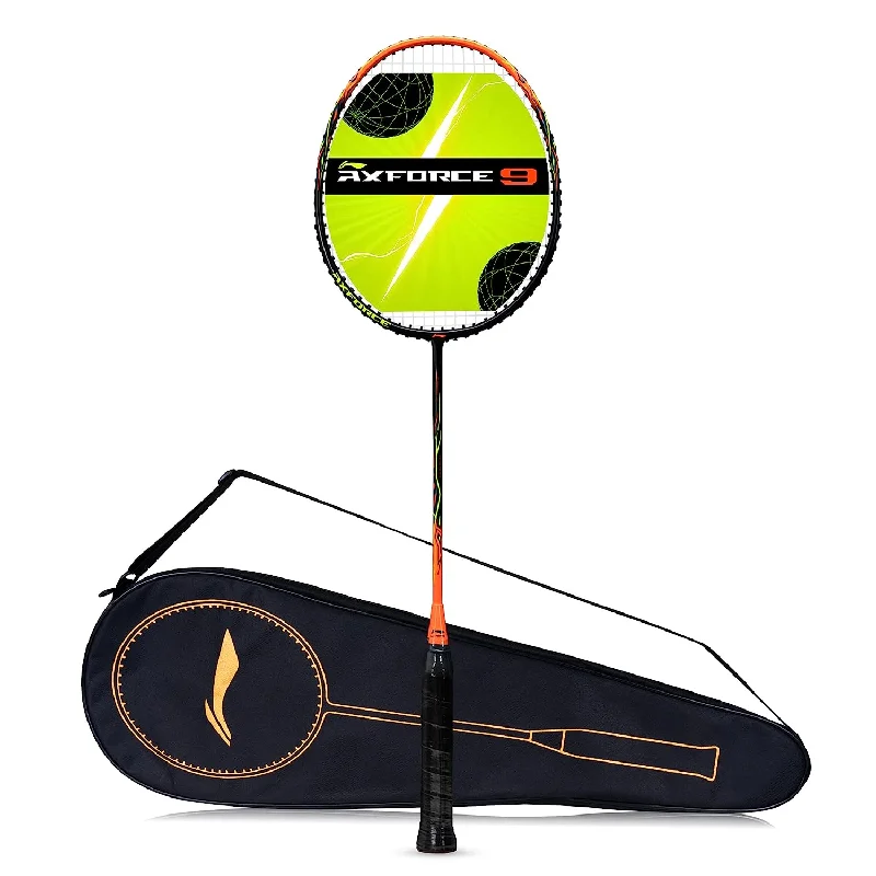 Badminton Racket For Long Matches-Li-Ning AX FORCE 9 strung Badminton Racket (Black/Orange) with Free Full Cover