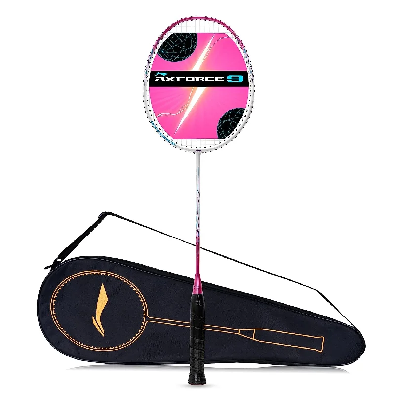 Badminton Racket With Lightweight Design-Li-Ning AX FORCE 9 strung Badminton Racket (White/Pink) with Free Full Cover