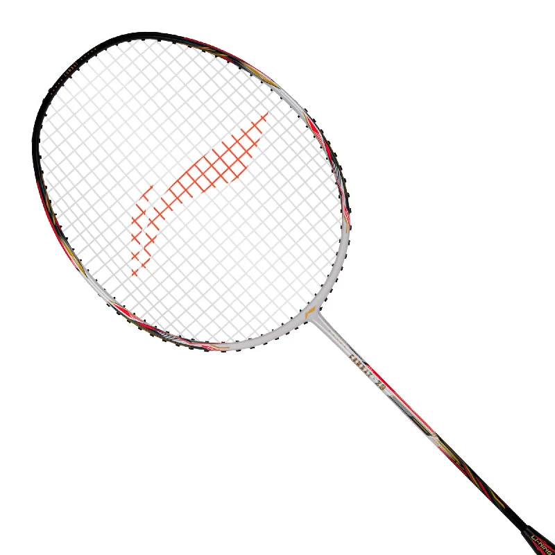 Badminton Racket With High Strength Frame-Li-Ning Combat Z8 Badminton Racket (White/Black/Orange Red) - 84 Grams