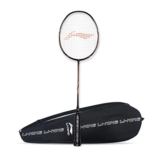 Badminton Racket With High Tension Stringing-Li-Ning Super Series 2020 strung Graphite Badminton Racket (Black/Orange) with Free Full Cover