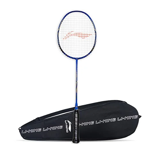 Badminton Racket For Fast Overhead Smashes-Li-Ning Super Series 2020 strung Graphite Badminton Racket (Blue/Gold) with Free Full Cover