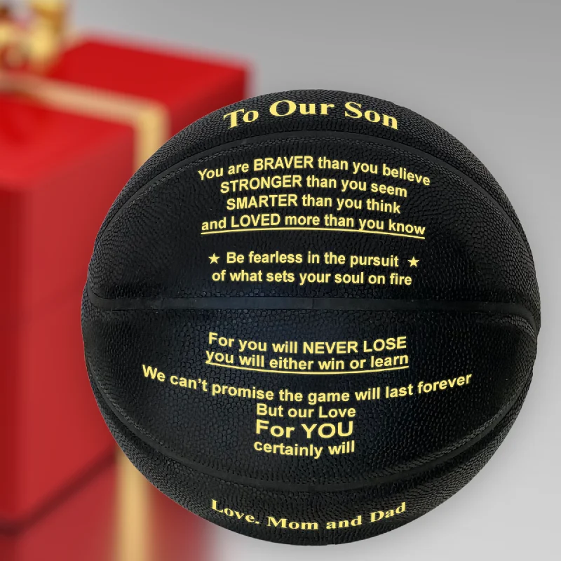 Basketball With Top-Notch Durability-Love Mom and Dad - To Our Son Engraved Basketball Gift - Black & Gold