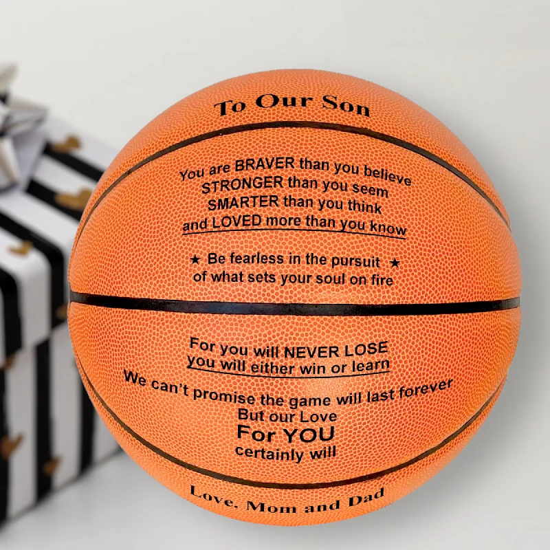 Basketball With Ideal Bounce For Dunking-Love Mom &  Dad , To Our Son Engraved Basketball Gift