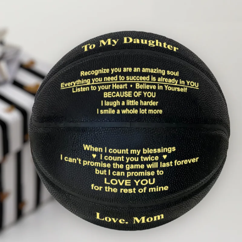 Basketball For Fast Break Plays-Love Mom, To Daughter - Engraved Basketball Gift - Black & Gold