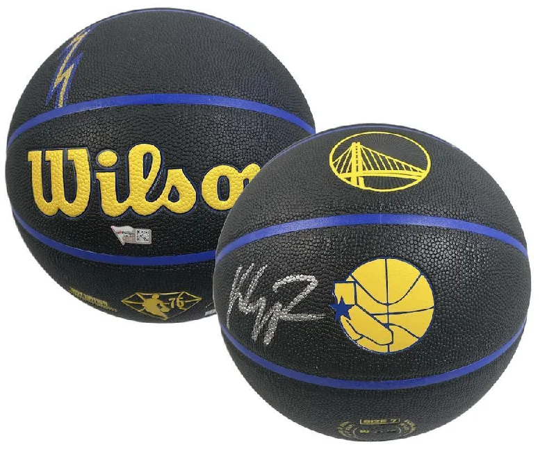 Basketball For Dribbling And Passing-KLAY THOMPSON Autographed Warriors 2021 City Edition Wilson Basketball FANATICS