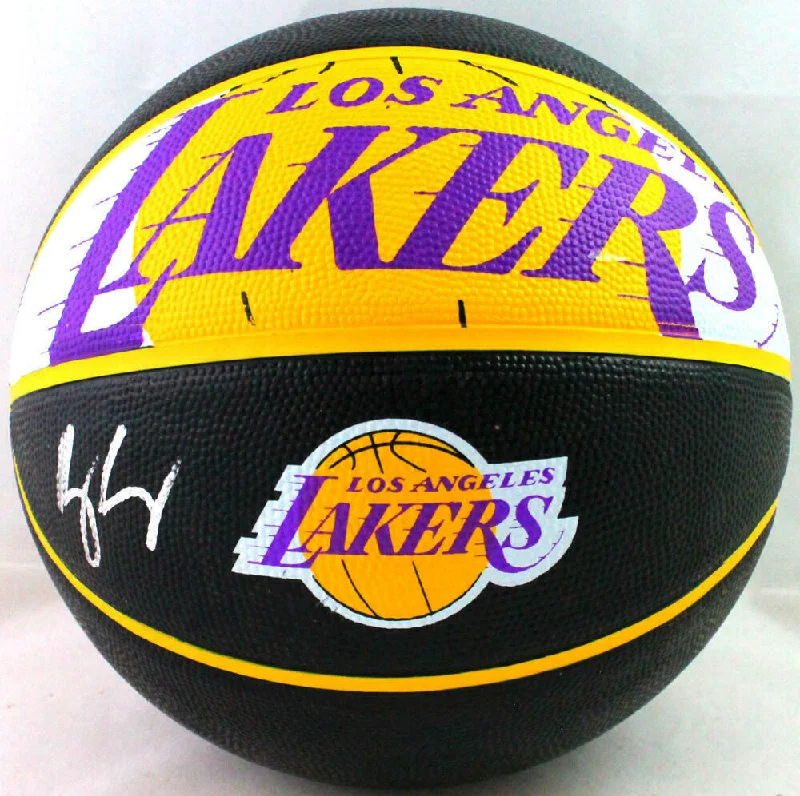 Basketball For Outdoor And Indoor Courts-Kyle Kuzma Autographed NBA LA Lakers Logo Black Basketball- Beckett Witness *Sil