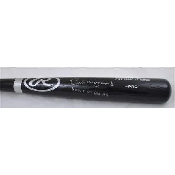 Baseball Bat With Comfortable Grip-Bill Mazeroski Rawlings Black Big Stick Bat - Signed And Inscribed '60 Ws G7 Gw Hr'