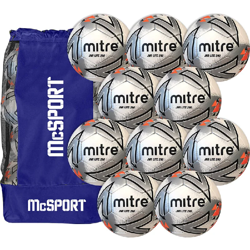 Football Goalposts With Portable Design-Mitre Junior Lite Match Football (290g) | 10 Pack + Bag