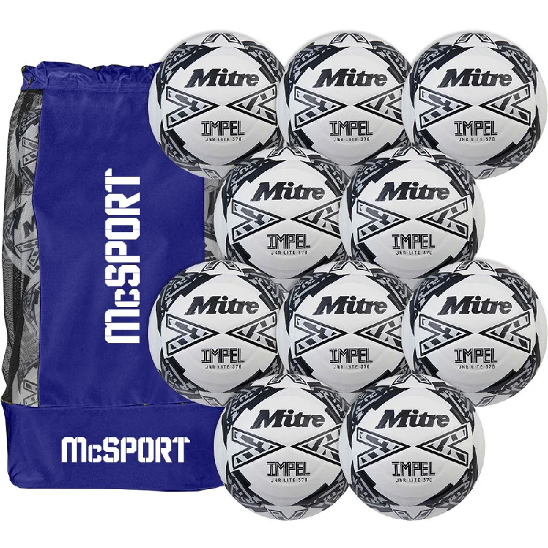 Football Bags With Multiple Compartments-Mitre Junior Impel Lite Football (370g) | 10 Pack + Bag